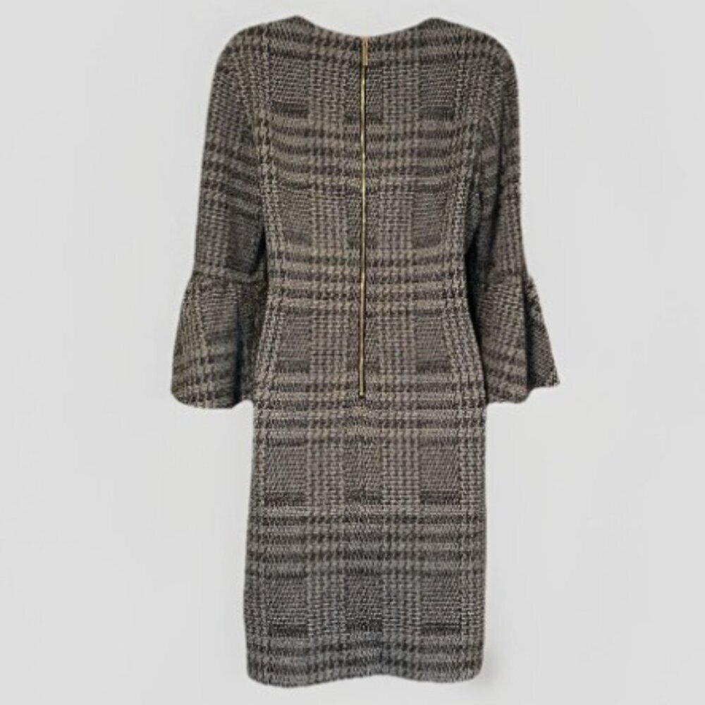 CALVIN KLEIN Sheath Dress 3/4 Bell Sleeve Houndstooth Knee Length Women Size 12 - Picture 6 of 10